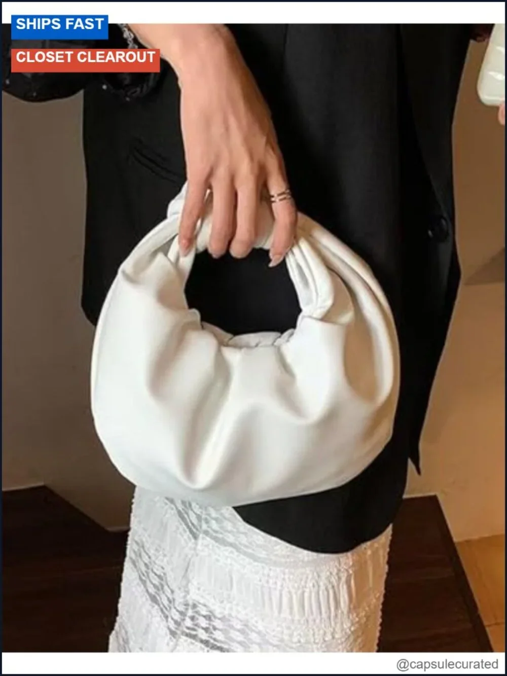 Women's Ruched Clutch Hobo Handbag PU Leather Evening Bag Wedding Party Purse